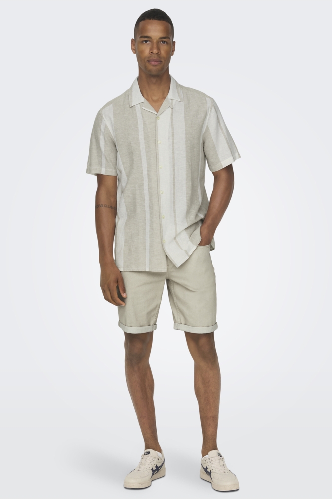 ONSCAIDEN SS STRIPE LINEN RESORT NO 22026109 VINTAGE KHAKI